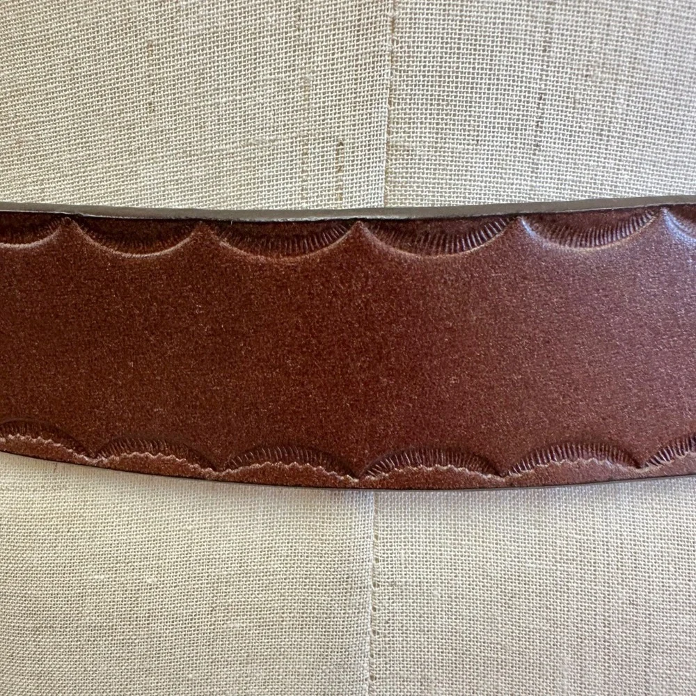 Western‎ Boho Turquoise Flower Buckle Brown Genuine Leather Belt XL